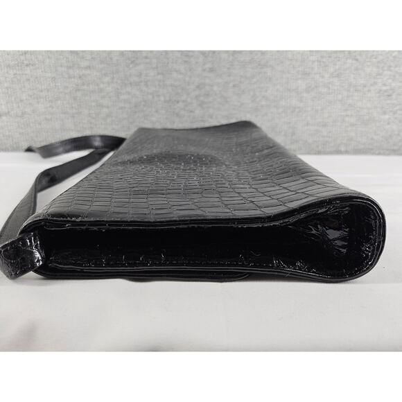 CARLOS FALCHI VINTAGE RARE BLACK CROC HANDBAG W/ SNAP CLOSURE 12.5" L X 6" H - Picture 3 of 14